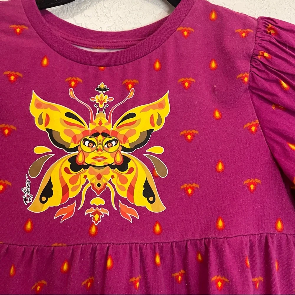 Disney Encanto Puff Short Sleeve Pink Graphic Tiered Dress Girls Youth Size L